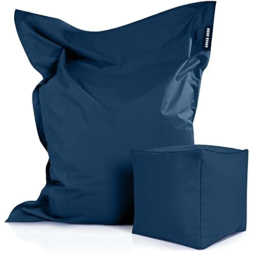 Green Bean 2er Set XXL Sitzsack inkl. Pouf fertig befüllt mit EPS-Perlen - Riesensitzsack 140x180 Liege-Kissen Bean-Bag Chair Loung Bodenkissen