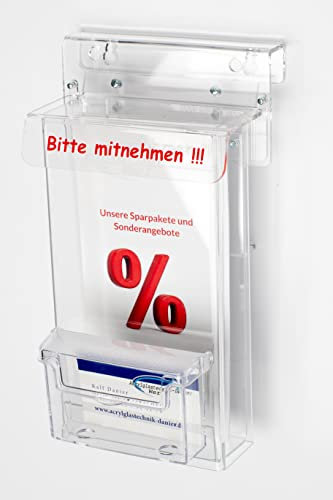 Acrylglastechnik Danier Flyerbox Prospektbox wetterfest mit Deckel mit Visitenkartenbox DIN LANG Flyer
