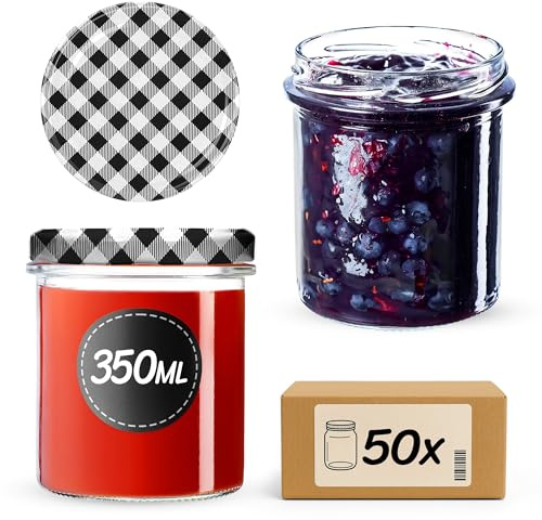 KADAX 50er Set Marmeladengläser 350ml TO82, Einmachgläser Vorratsgläser Mason Jar mit Schraubdeckel, Luftdichte Schraubgläser, Honig & Konfitüre