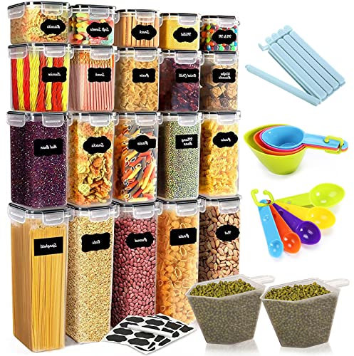 JOTOL Contenitori Ermetici per Alimenti,Contenitori Ermetici per Cereali Set 20 pezzi,4 taglie-Senza BPA,per Pasta,Farina,Zucchero,Contenitore di Plastica con Coperchio con Cucchiaio,Etichette