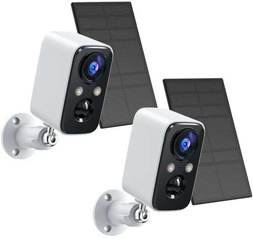FOAOOD 2 Packung-Weiß Überwachungskamera Aussen Akku/Solar, Kamera Überwachung Aussen mit Farbige Nachtsicht, PIR-Personenerkennung, 2-Wege-Audio,1080P, IP66 Wasserdicht