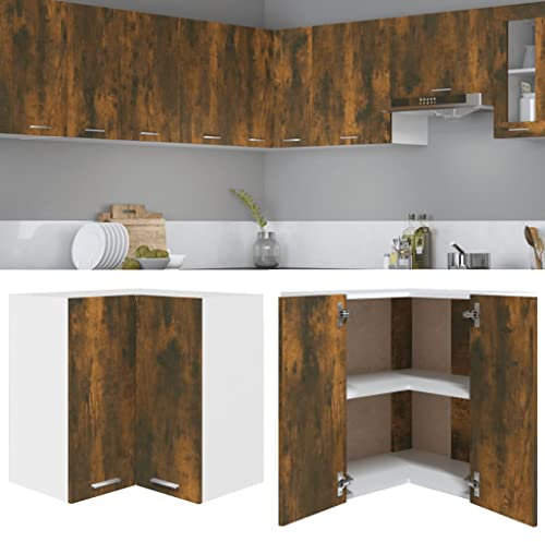 INLIFE Eck-Hängeschrank Räuchereiche 57x57x60 cm Holzwerkstoff,Braun,19.4KG