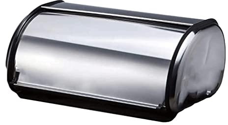 LIOONS vintagecaja panera Panera de gran capacidad, panera de acero inoxidable con ventana transparente y cubierta enrollable, soporte para pan, almacenamiento portátil contenedor de pan