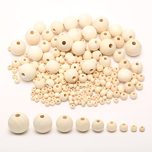 1280 Pieces Round Wood Beads Set, Hollow Craft Beads Beads 4mm-20mm | Nine Different Sizes, Hollow Bead for DIY Handicrafts Weaving Garlands Hanging Decorations Bracelets Curtain Ornaments
