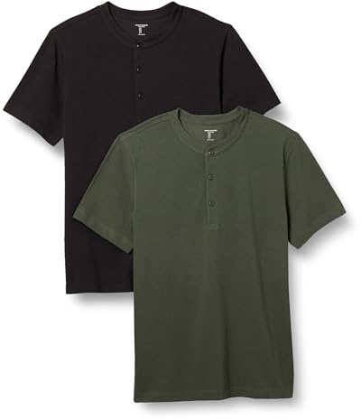 Amazon Essentials Camisa de manga corta Henley de piqué y corte entallado Hombre, Pack de 2