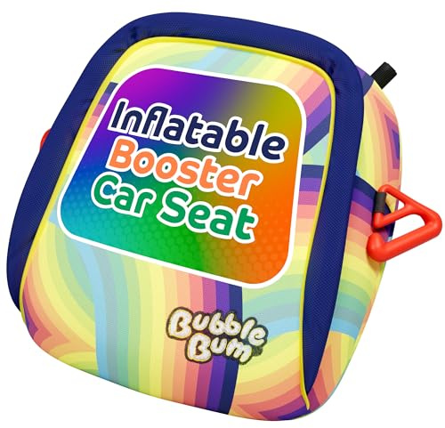BubbleBum Booster Seat, Inflatable Car Seat, Car Booster Seats for Child | Backless Portable Narrow Slim Foldable Lightweight Safe for Travel & Daily Use, 15 to 36kg Kids - Rainbow