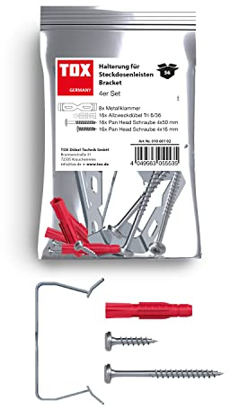 TOX Soporte para regletas de zócalos Soporte, de adaptación flexible, para más espacio y orden, sujeción segura en casi todos los materiales de construcción, en bo resellable, juego de 4, 01060102