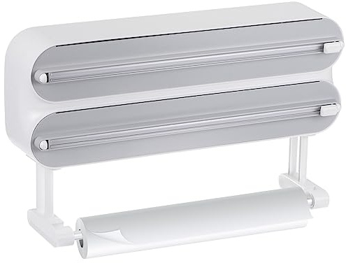 sourcing map 3 in 1 14x2.6 Plastic Wrap Dispenser with Cutter and Magnetic Bottom, Suitable for Tin Foil, Plastic Cling Wrap, Aluminum Foil - Gray
