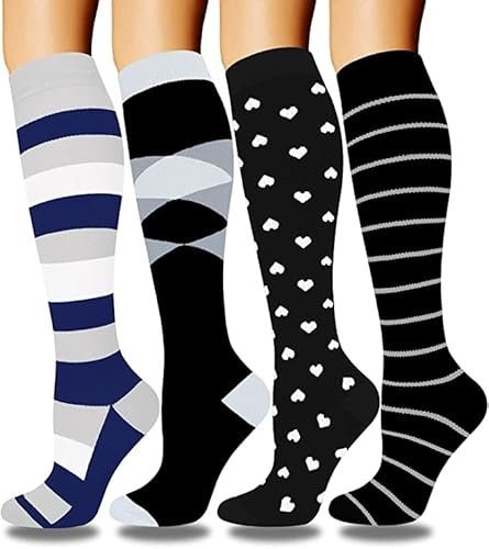 DRESHOW 4 Paia Calze a Compressione per Donna e Uomo Circolazione Miglior Supporto Alla per Atletica,Corsa,Ciclismo,Viaggi