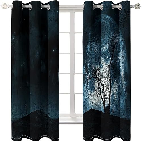 Homxi Vorhang Modern Blickdicht 2er Set,2 x 137W x 138H cm,Vorhänge Blickdicht Wärmeisolierend Schwarz Blau Sternenklarer Himmel Gardinen Ösenringe