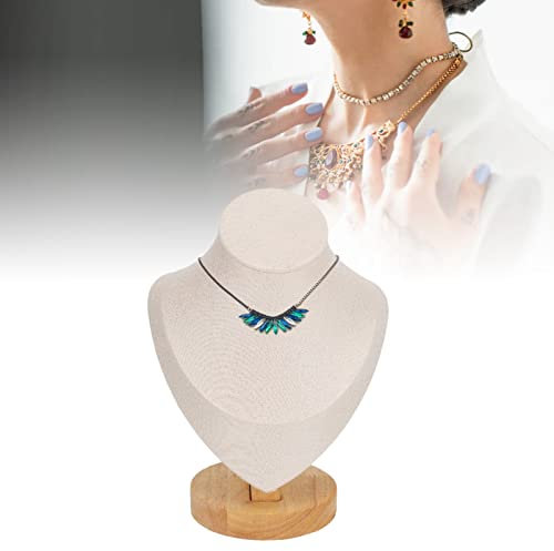 BestAlice Espositore per Collane, Busto per Gioielli Espositore per Collane Porta Gioielli, Collana Manichino Busto per Collana Busto per Gioielli in Legno PU in Pelle per Negozio(Beige)