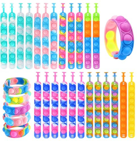 MXTIMWAN 24 Piezas Pop it Fidget Toy Set, Pulsera de Silicona de Descompresión para Niños y Adultos, Pulsera de Juguete Fidget para Fiesta Cumpleaños Clase, Regalos Cumpleaños Niños