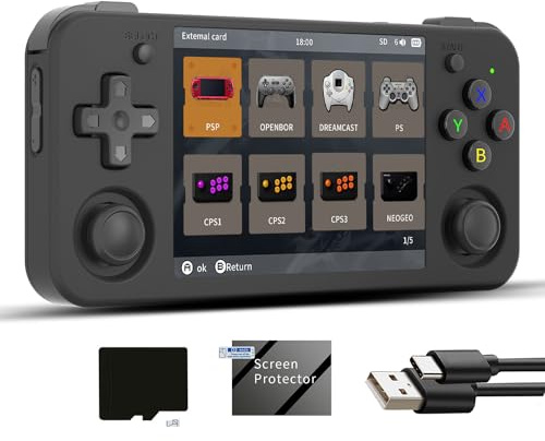 RG35XX H Linux Retro-Handheld-Spielkonsole 35xx H mit Einer 64G-Karte Vorinstallierte 6900-Spiele (RG35XX H-Black-NEW)