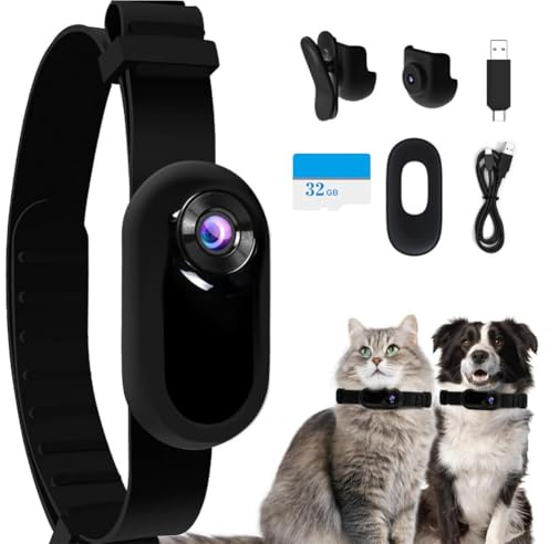 AZURAOKEY Katzen-Kamera-Halsband mit 32 GB SD-Karte, HD 1080P Mini-Körper- und Action-Kamera für Haustierhalsband, Outdoor