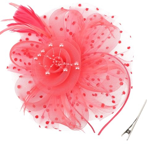 DRESHOW Fascinators Hatt Blomma Mesh Fjädrar på Pannband och Gaffel Clip Cocktail Teparty Huvudbonad för Flickor Kvinnor