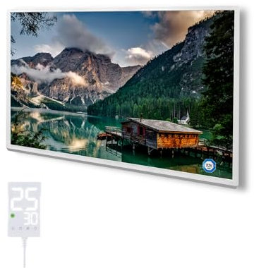 Hocosyme Infrarotheizung Bild 500 Watt,Infrarotheizung Wandmontage mit Thermostat,Wochentimer - Elektroheizung mit Überhitzungsschutz - TÜV - Lake.