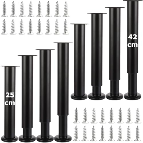 SHUESS 8 Stück Möbelfüße Metall, 25-42 cm Verstellbare Schwarz Möbelfüsse, Höhenverstellbar Möbelfüß für Fernsehschrank Sofa Lehrstuhl Badezimmerschrank