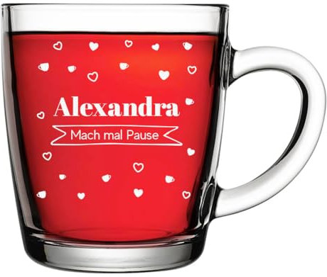 polar-effekt Glas Teebecher 340 ml mit Gravur - Teetasse aus Borosilikatglas - spülmaschinenfest und BPA-Frei - Trinkglas für Kaffee und Tee
