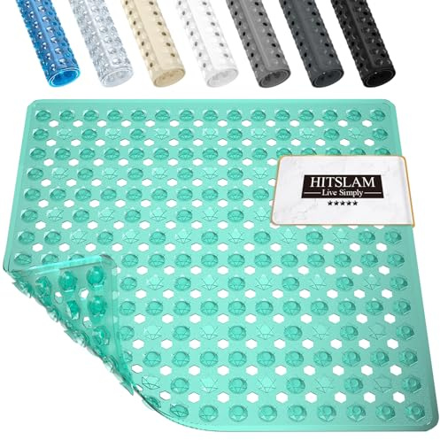 HITSLAM Tappeto Doccia Antiscivolo 53x53cm con Ventose, Tappetino Doccia antiscivolo Lavabile in Lavatrice senza BPA, Tappetino Bagno Resistente alle muffe e lavabile in lavatrice, Verde