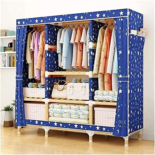 LAMEDOAT Tragbarer Kleiderschrank, Stoffgarderobe, Kleiderschrank, Schlafzimmer, einfache Stoffmontage, Massivholz, Schlafsaal, Aufbewahrungsschrank für Erwachsene, 150 x 46 x 170 cm, Kleiderständer,