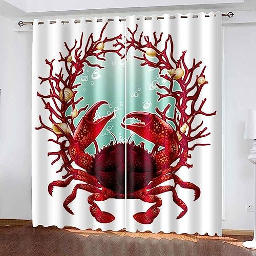 Vorhang Blickdicht Gardinen Mit Ösen - 2 Stücke 2 X 117 X 230 Cm Verdunklungsvorhänge 3D Rote Tierkrabbe Muster Thermovorhang Für Kinderzimmer Schlafzimmer Weihnachtsgardinen -1G1D8F7V4O1M4B7Q5D1R7S2W