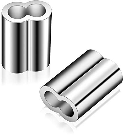 1/8 Zoll Aluminium-Crimpschlaufen-Hülsen-Kabelhülse, 100 Stück Aluminium-Doppelhülsen-Hülsen-Kabelverbinder for 3 mm bis 3,4 mm Drahtseil/10912