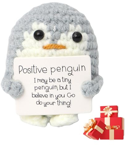 Mini Funny Positive Penguin,Positive Gifts Penguins,Emotional Support Gift Crochet Doll Penguins,Cute Pocket Knitted Toy With Card Affirmation,Women Friends Positve for Lovers/Birthday/Thanksgiving