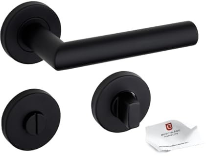 Beschläge Hamburg | Neu Türgriff FRANKFURT 07 SM WC | Türklinke mit WC/Bad Rosetten Verriegelung ø53x9 mm | Türbeschlag für Toiletten Zimmertüren | Türdrücker für Innentüren in Edelstahl schwarz matt