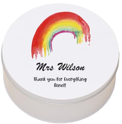 ukgiftstoreonline Personalised Teacher Gift Cake Or Cookie Tin With Rainbow