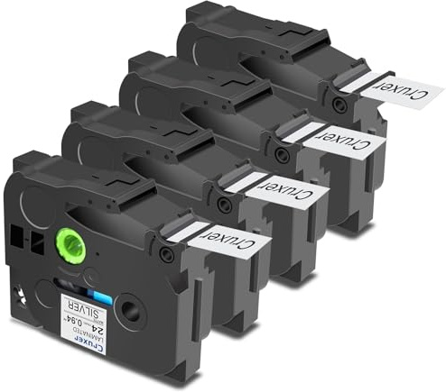 Cruxer 4er-Packung Kompatibel für Brother P-touch TZe-M951 Matt Black Laminierte Bänder，Schwarz auf Silber 0,94'' 24mm x 8m Schriftband Ersatz für Brother PT-P710BT PT-E550W PT-P750W PT-2730VP