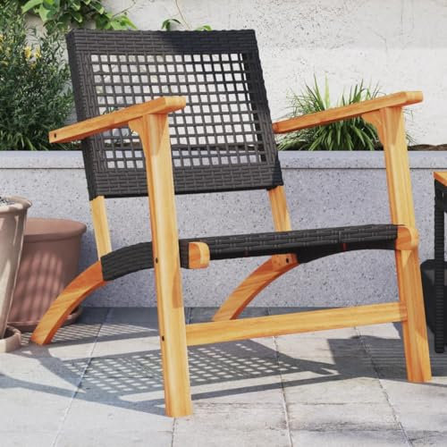 Sufrk Gartenstühle 2 STK. Garten StüHle Relaxsessel Garten Gartensessel Outdoor GartenstüHle Schwarz Poly Rattan und Akazienholz