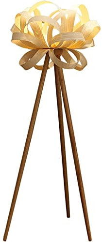 ZXXDSMYF Lámpara de pie LED Moderna, lámpara de pie con trípode y Patas de Madera de Roble, Pantalla Tejida a Mano, lámpara de Almacenamiento para Dormitorio, decoración Minimalista
