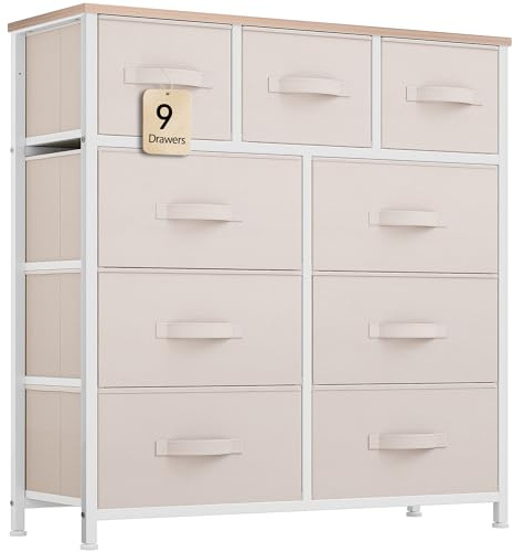 YITAHOME Comoda 9 Cajones,Cajonera de Tela,Sinfonier,Robusta Estructura metálica,para Dormitorio, Salón, Pasillo,Blanco Crema