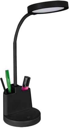 Licht-Erlebnisse LED Schreibtischlampe Touch Dimmer Flexarm 55,5 cm Schwarz 3900 K neutralweiß 560 lm mit Stiftehalter Tischleuchte Leselampe Kinder Büro