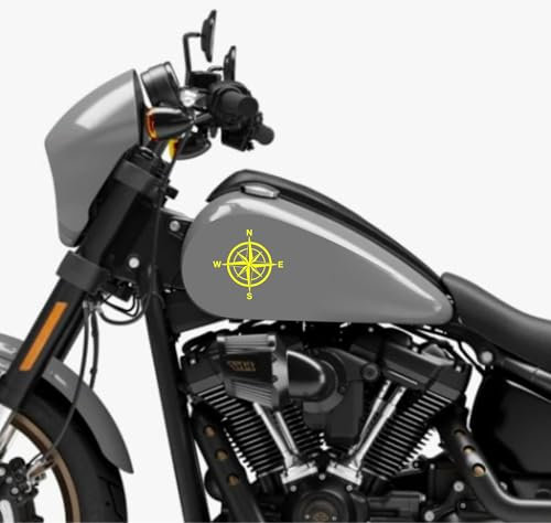 DualColorStampe® Autocollants compatibles avec Harley-Davidson boussole rose des vents réservoir Set 2 stickers Moto Motorbike COD. M0356 (JAUNE FLUO)