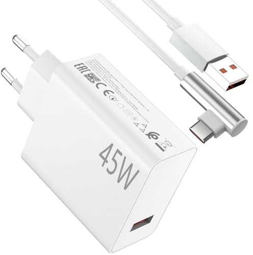 ASKUBSKU Laddare 45 W och 1 m USB C-kabel 90 °C för Xiaomi Redmi Note 15 14 Pro 5G laddare med typ C-kabel 6 A snabbladdning för Xiaomi Poco X7 M7 Pro M6 Mi Pad 8 7 6 Redmi K80Pro