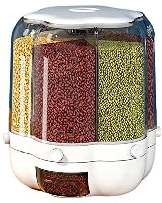 Rotating Dry Food Dispenser 33lbs - 6-Grid Food Grain Storage Container for Kitchen Organization and Storage, Ideal for Home Use, Space-Saving Kitchen Accessories