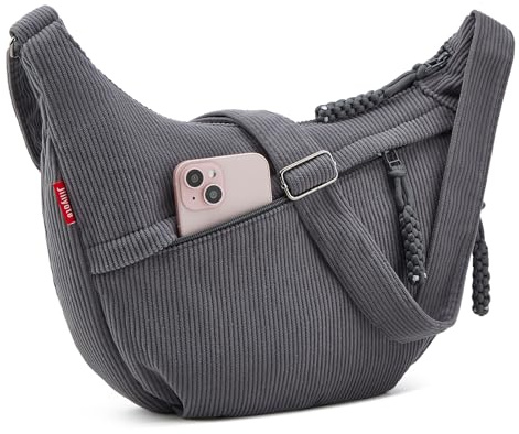 Jiliyote Crossbody Bag Damen Umhängetasche cord Tasche,Halbmond Tasche mit verstellbare Schultergurt und Reißverschluss für Reisen und Uni (Grau)
