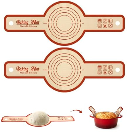 2 Pièces Tapis de Cuisson, Élingue à Pain en Silicone pour Four Hollandais, Réutilisable en Silicone Anti-Adhésif - Supporte le Four et le Micro-Onde, Tapis de Pâtisserie avec Longues Poignées