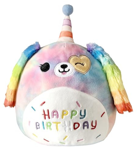 Suffolly Happy Birthday Plüschtiere, Niedlich Squishmallow Hund, Bunte Squishmallow Dog 25CM, Kinder Geburtstagsgeschenke, Geburtstagsfeier Plüschhunde für Jungen und Mädchen