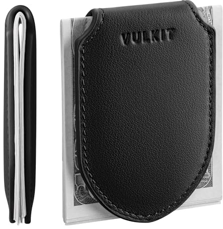 VULKIT Luxury Money Clip Genuine Leather Magnetic Closure Streamline Design Money Clip Wallet, Holds Up to 20 Bills