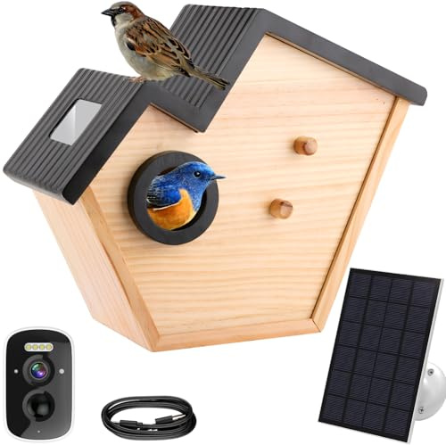 Bird House with Camera, 4MP Smart Birdhouse Camera with Solar Powered, Birdhouse Cameras for Families, Motion Detection & 32GB SD Card, Watch Bird Nesting & Hatching in Real Time