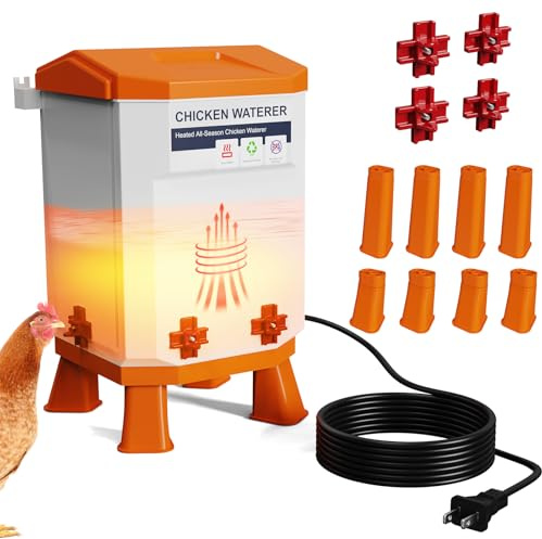 Beheizte Hühnertränke für den Winter, Hühner-Warmwasserbereiter mit 4 No-Freeze Nippeln, Easy-Fill Winter Hanging Chicken Waterer, Clean & Heated Chicken Water for Chickens, Birds
