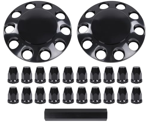 DOTCOM Front 33mm Nut Covers Wheel Covers Hub Axle Semi Truck, Fit Semi-Truck 20, 22.5 and 24.5 Wheels w/11.25 Bolt Circle Wheels,ABS Plastic Glossy Black