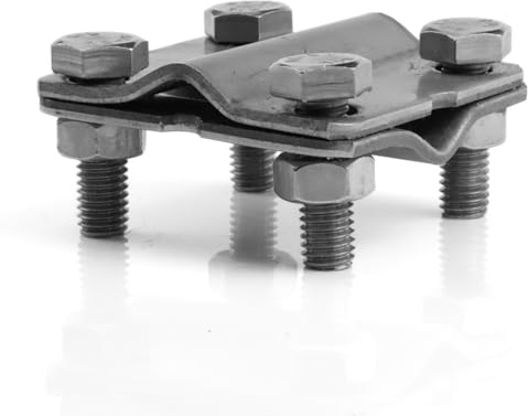 HausHeld® Kreuzverbinder V4A Edelstahl 55x55 mm - 4x M8x25 Schrauben - für Runddraht 8-10 mm | Blitzschutz & Erdungsanlagen | Erdungsklemme, Erdungsverbinder nach DIN EN 62561/62305