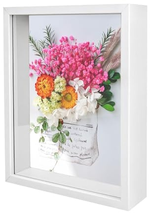 3D Shadow Box, 23 x 32 cm Shadow Box Frame, Wooden Photo Frame, Deep Picture Frames Box Display for Crafts Memorabilia Flower Tickets Medal (White 3CM)