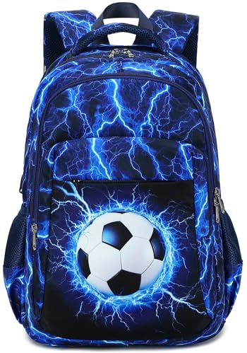 LEDAOU Schulrucksack Jungen Teenager Mädchen Schultaschen Kinder Rucksäcke Wasserdicht Leichtgewicht Schulranzen Groß für Schule Geschenke (Blitz Fußball)