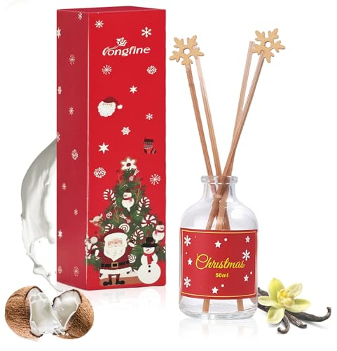 Weihnachten Raumduft, 50 ml Weihnachten Ätherische Öle, Kokosmilch-Vanille | Raumduft Diffuser Natürlich Ätherischen Diffuser mit 4 Duftstäbchen für Badezimmer Regal Dekoration