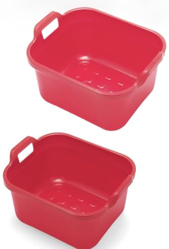 Backcare ® Rectangular Washing up Bowl, Metallic Red, Large 10 Litre Cleaning Buckets and Bowls Set, Household Storage laundry Cleaning Tub (pack of 2) BRILLIANT WHITE