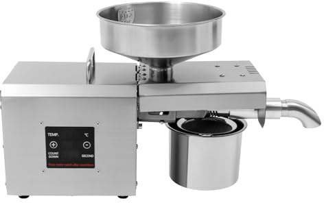 610W Edelstahl Automatische Heiß und Kaltölpresse Walnuss-Ölpresse Temperaturbereich 40-240°C Verarbeitungsleistung 3-5 kg/h, Ölextraktionsmaschine für Erdnüsse, Oliven und Raps